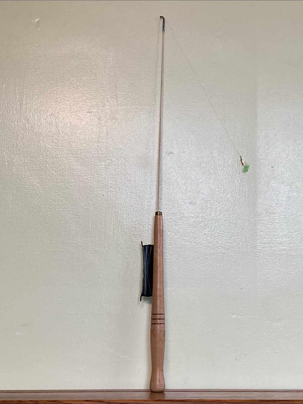 Wood Handle Decor Ice Fishing Rod with Hook Accent
